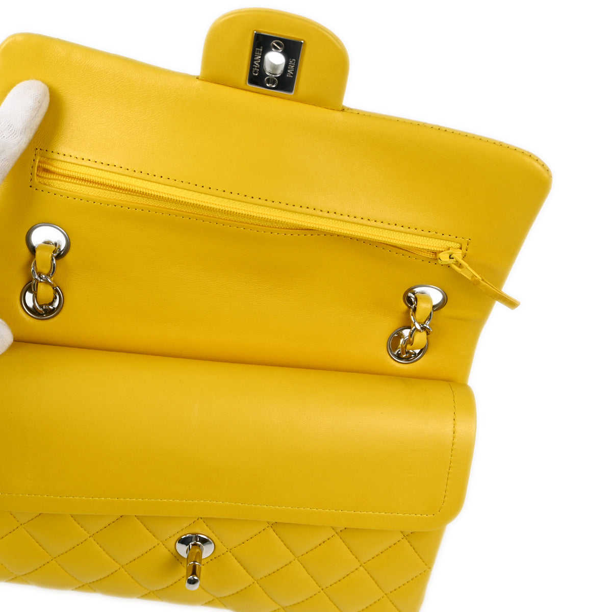 Chanel 2018 Yellow Lambskin Small Classic Double Flap Shoulder Bag