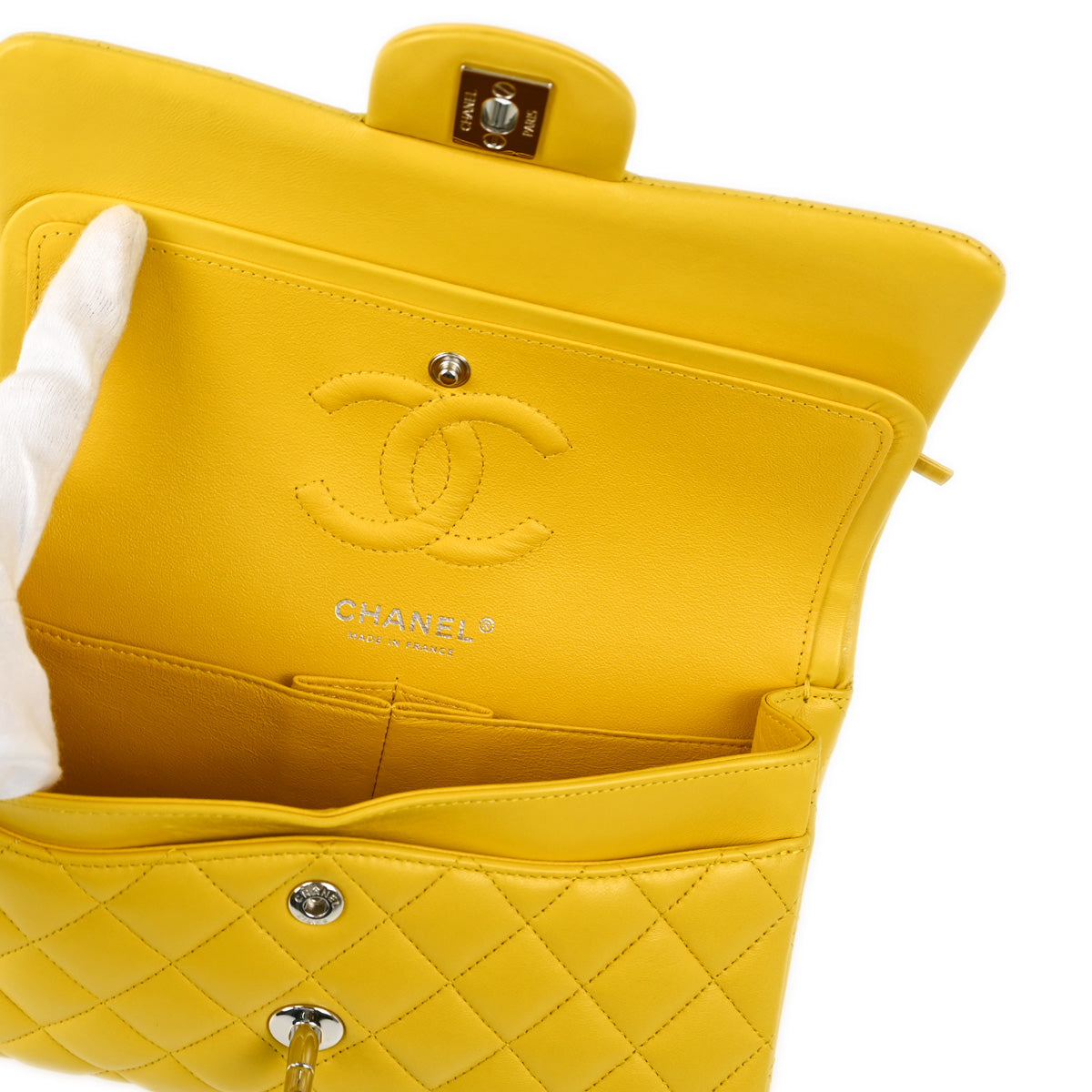 Chanel 2018 Yellow Lambskin Small Classic Double Flap Shoulder Bag