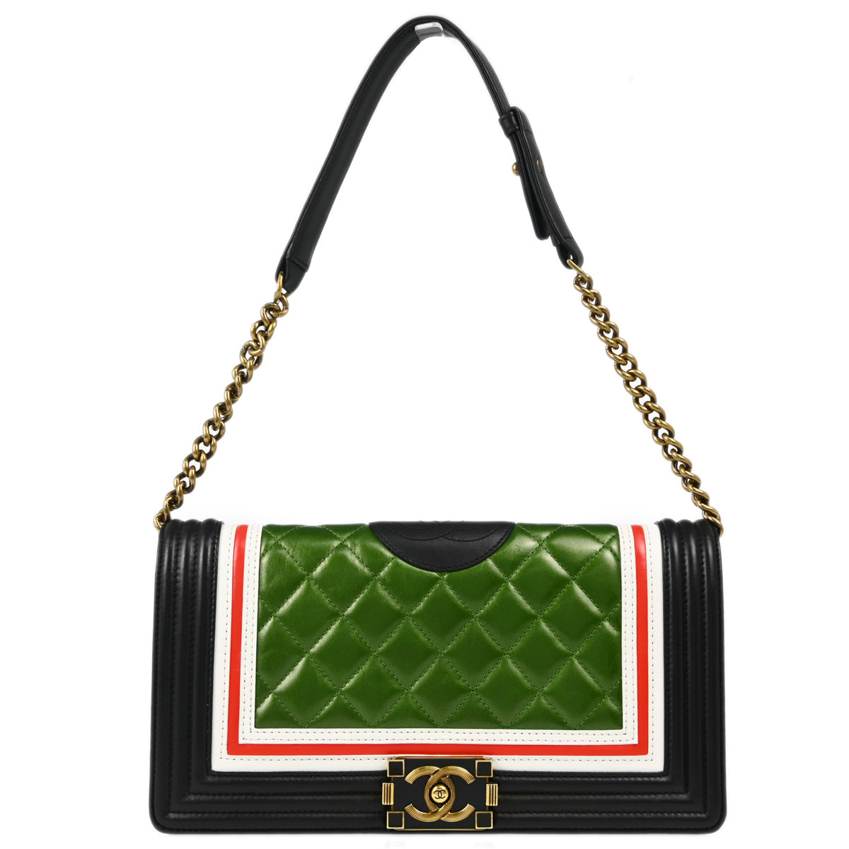 Boy Chanel 2015-2016 Black Green Lambskin Calfskin Chain Shoulder Bag