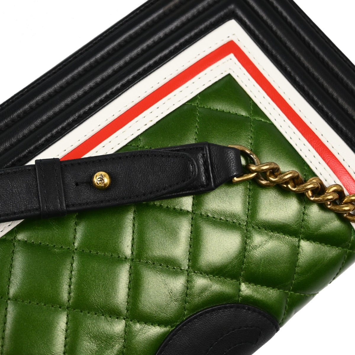 Boy Chanel 2015-2016 Black Green Lambskin Calfskin Chain Shoulder Bag