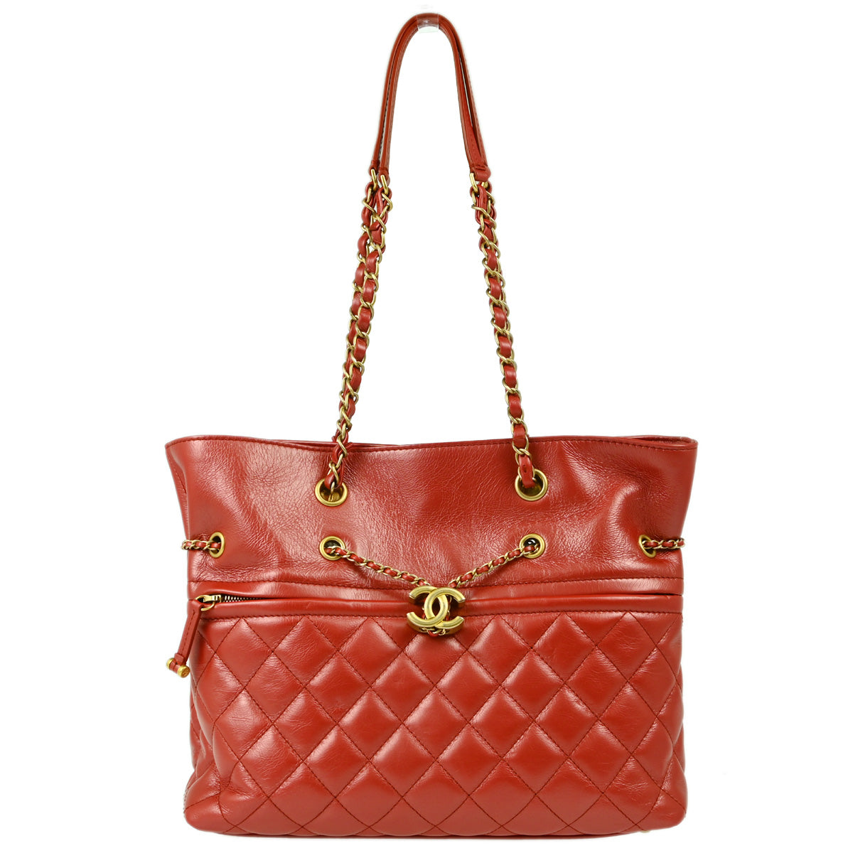 Chanel 2019 Metallic Red Lambskin Tote Handbag