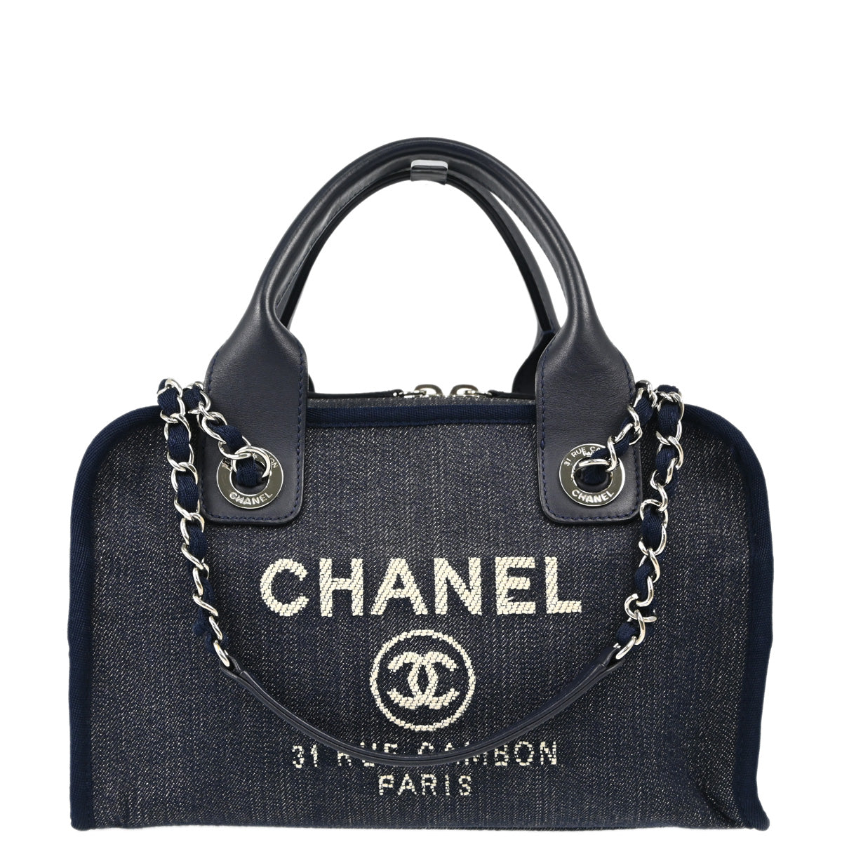 Chanel 2014-2015 Navy Canvas Deauville 2way Bowling Bag