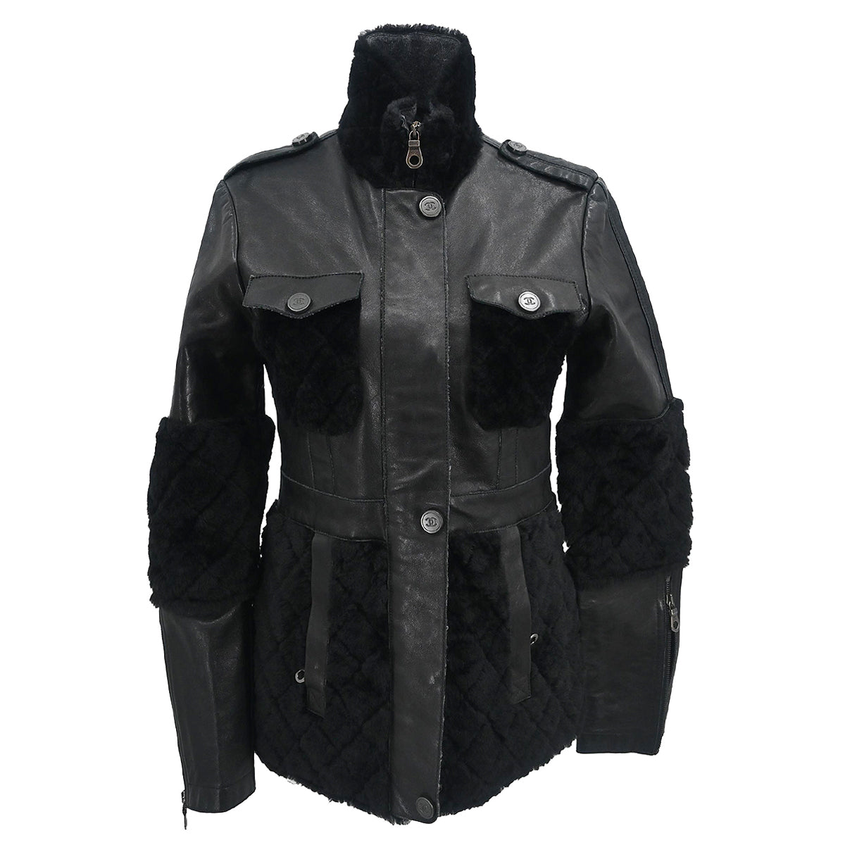 Chanel 2010 Zip Up Leather Jacket Black #36