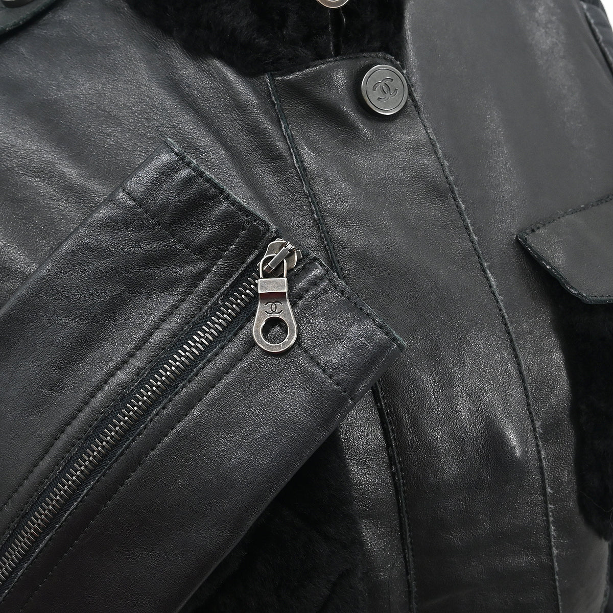 Chanel 2010 Zip Up Leather Jacket Black #36