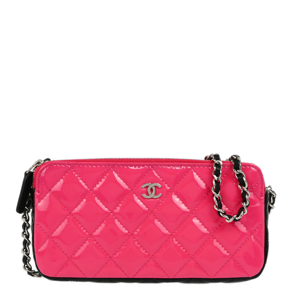 Chanel 2019 Pink Black Patent Leather Wallet WOC