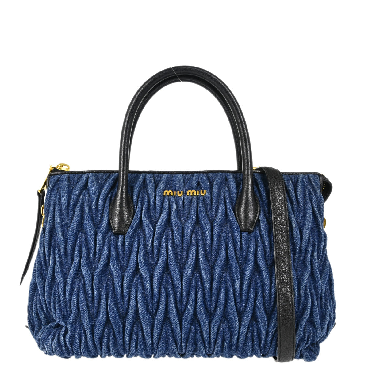 Miu Miu Blue Denim Matelasse 2way Shoulder Handbag