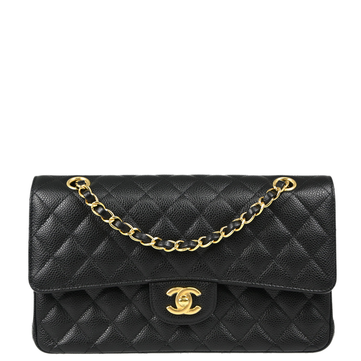 Chanel 2018-2019 Black Caviar Medium Classic Double Flap Shoulder Bag