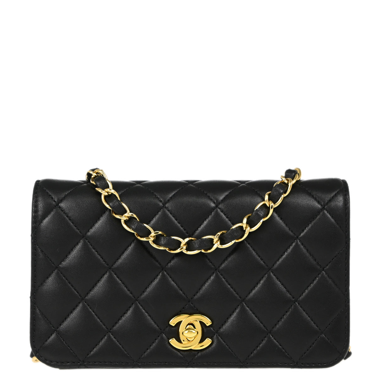 Chanel 2010-2011 Black Lambskin Turnlock Mini Full Flap Shoulder Bag