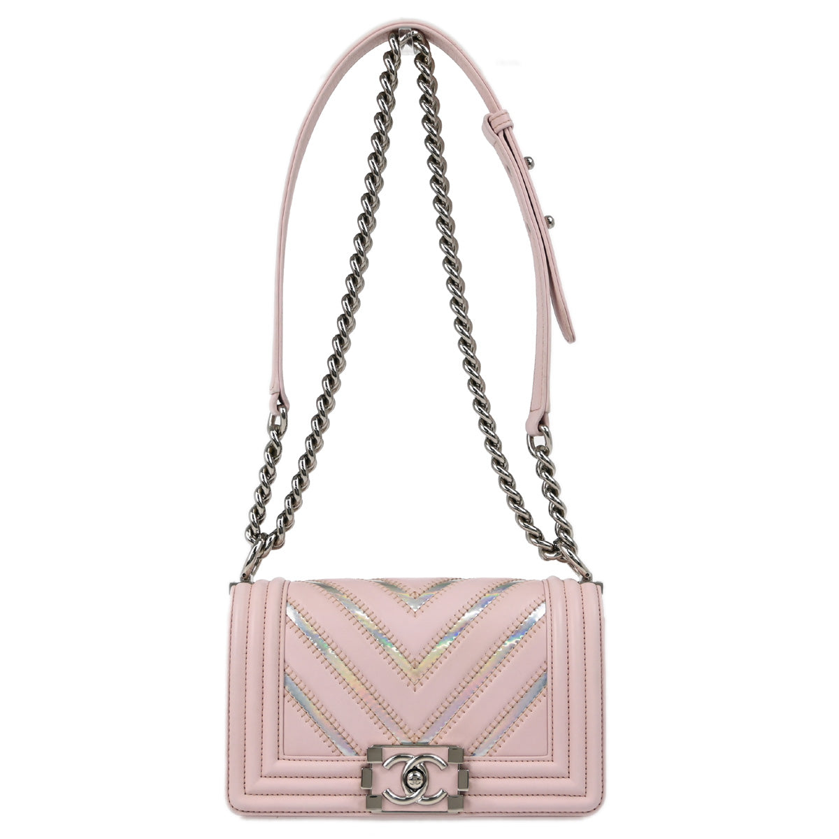 Boy Chanel 2017-2018 Pink Prism Lambskin Chevron Small Chain Shoulder Bag