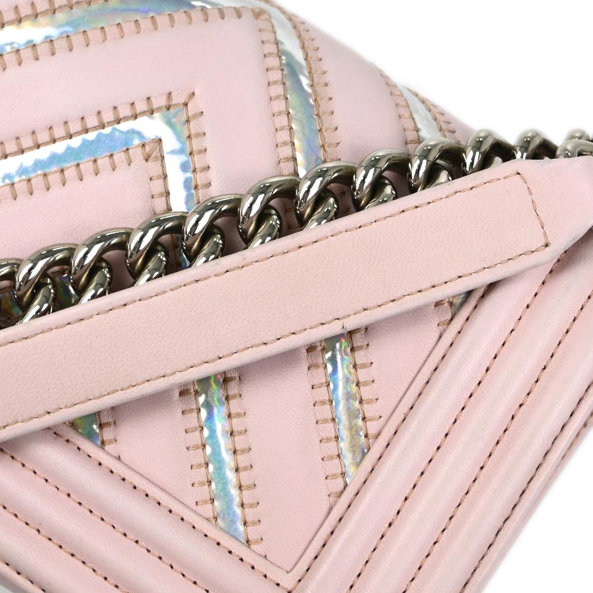 Boy Chanel 2017-2018 Pink Prism Lambskin Chevron Small Chain Shoulder Bag