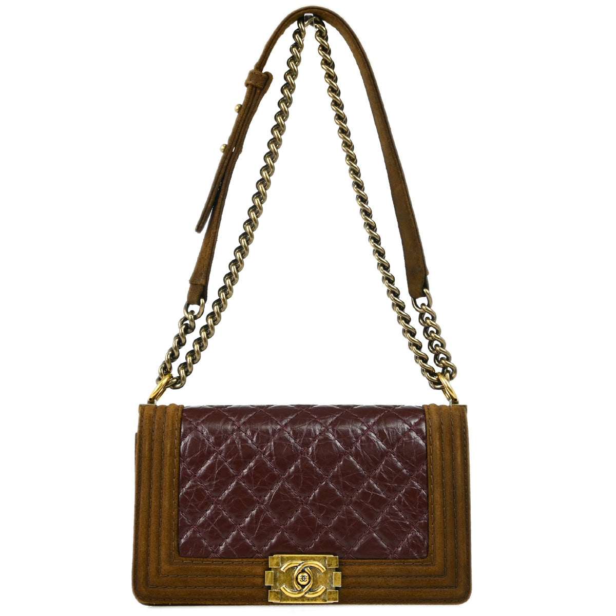 Boy Chanel 2013-2014 Brown Calfskin Suede Medium Chain Shoulder Bag