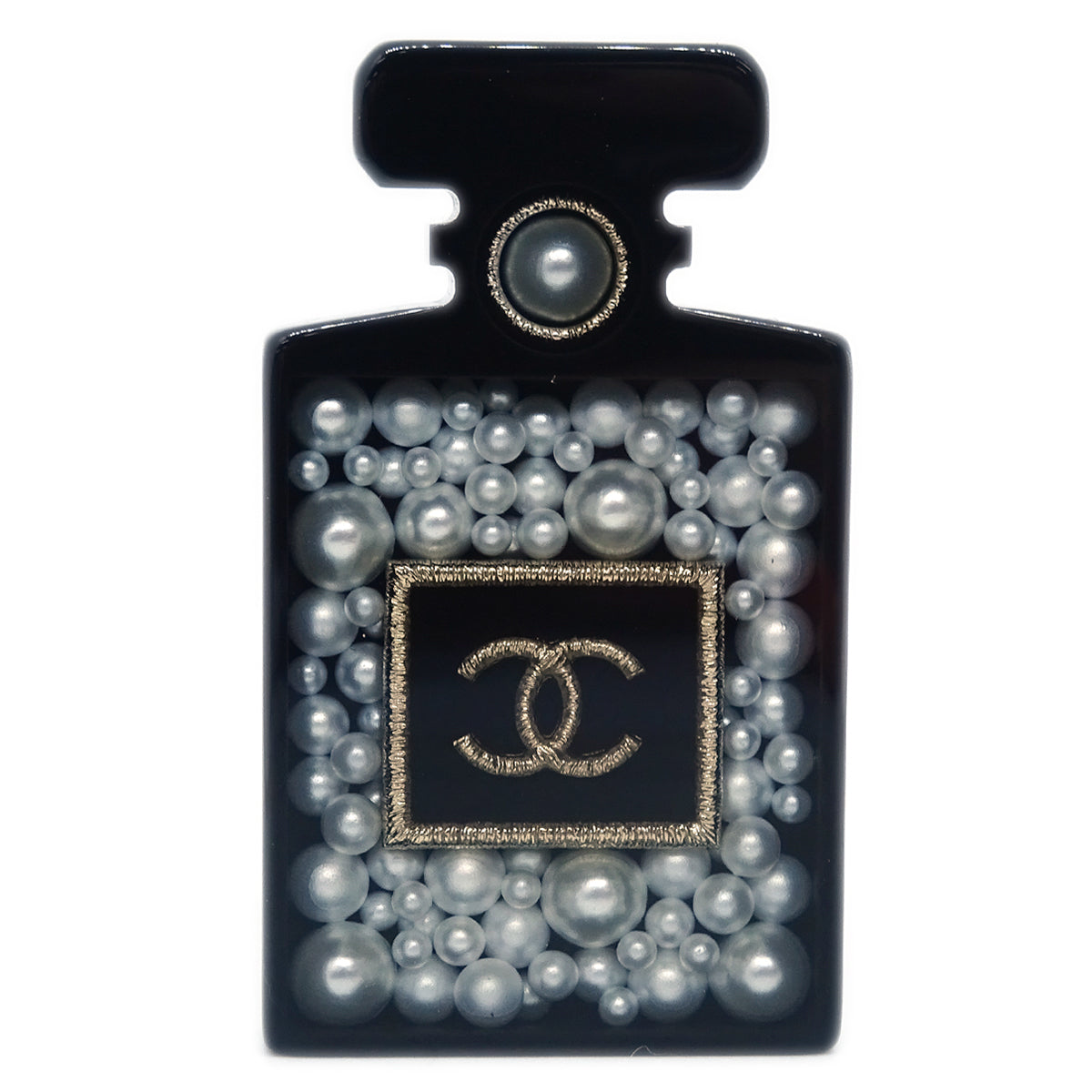 Chanel Perfume Bottle Brooch Pin Black D18B