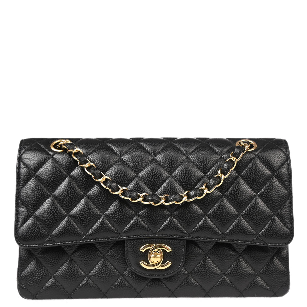 Chanel 2015-2016 Black Caviar Medium Classic Double Flap Shoulder Bag