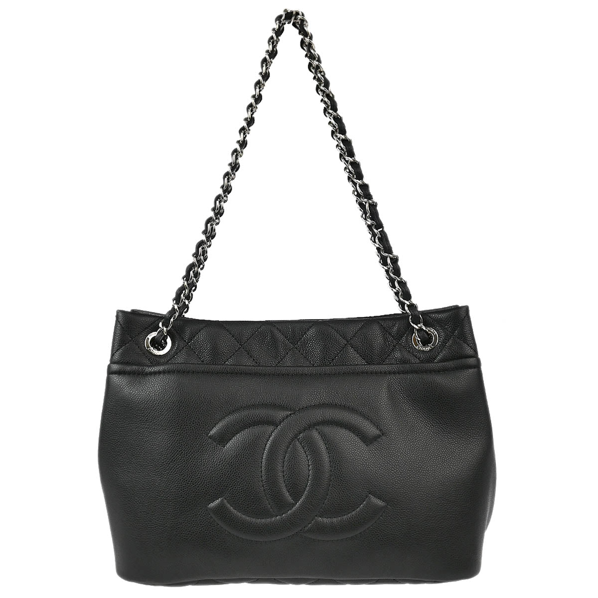 Chanel 2010-2011 Black Caviar Chain Shoulder Tote Bag