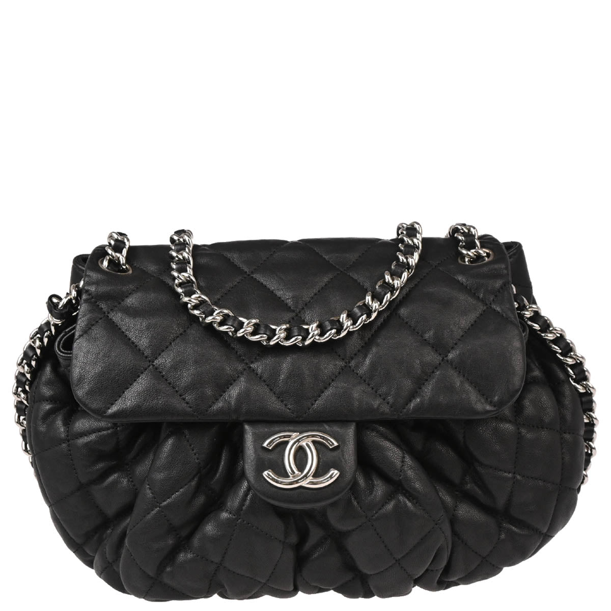 Chanel 2011 Black Lambskin Around Chain Shoulder Bag