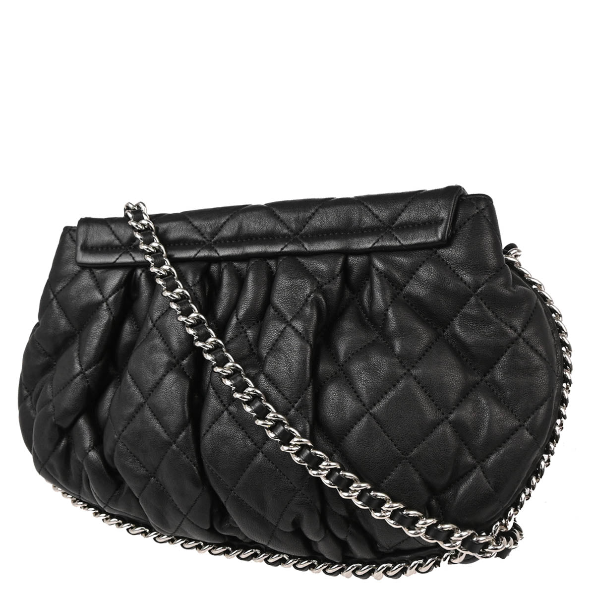 Chanel 2011 Black Lambskin Around Chain Shoulder Bag