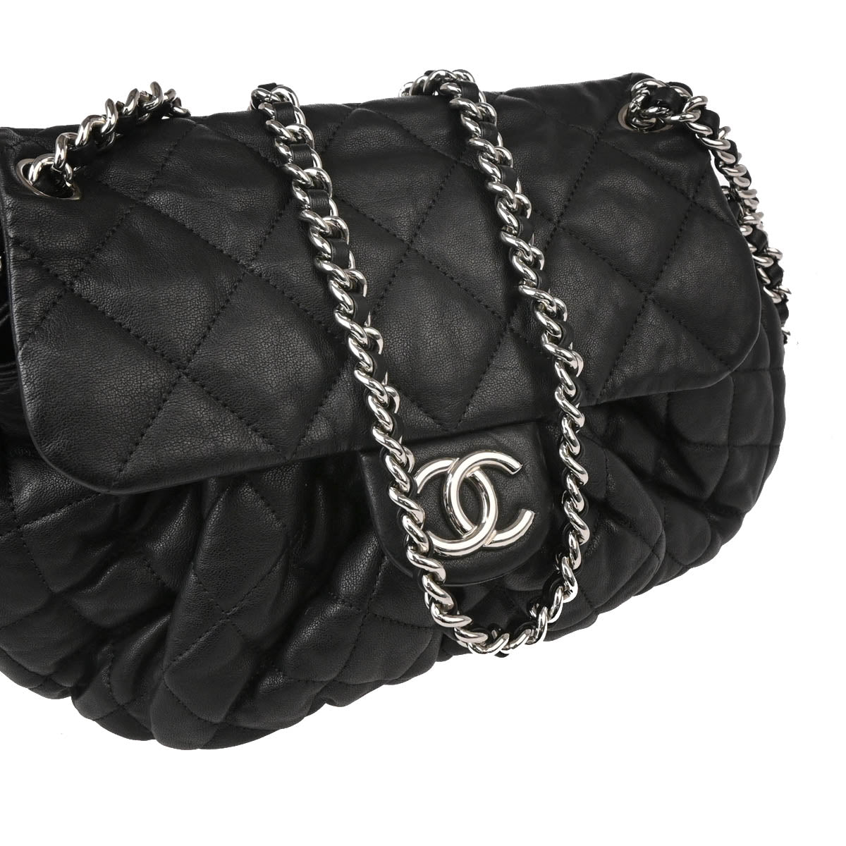 Chanel 2011 Black Lambskin Around Chain Shoulder Bag