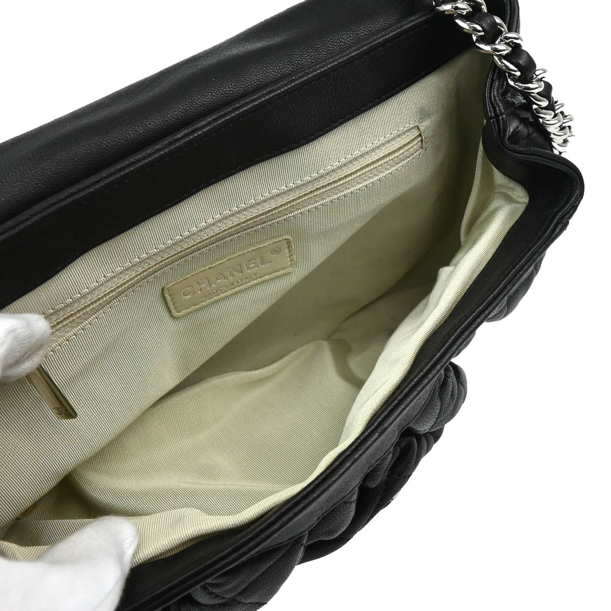 Chanel 2011 Black Lambskin Around Chain Shoulder Bag