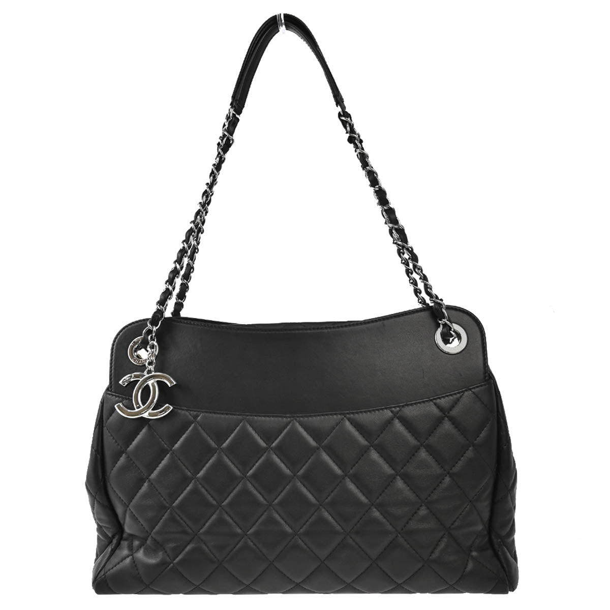 Chanel 2014-2015 Black Lambskin Chain Shoulder Tote Bag