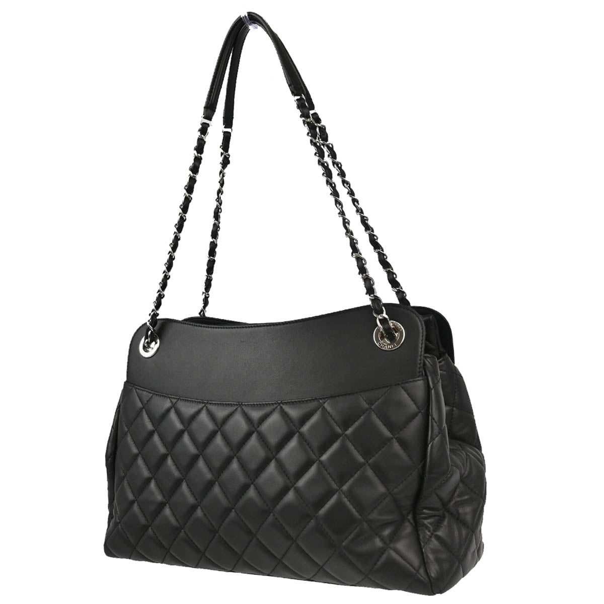 Chanel 2014-2015 Black Lambskin Chain Shoulder Tote Bag