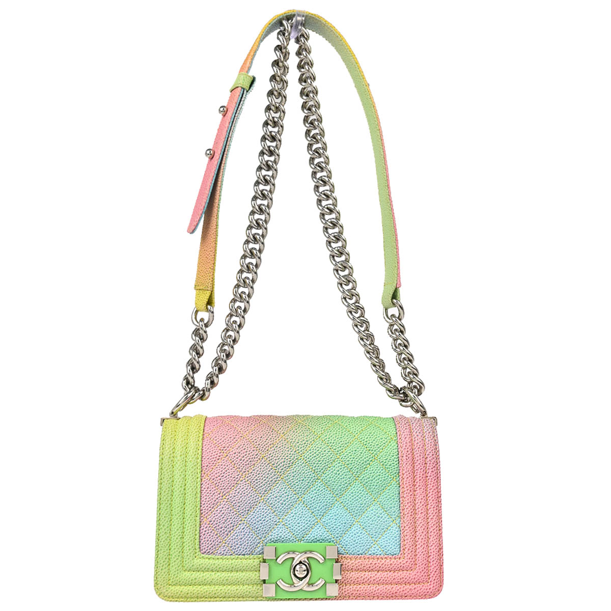 Boy Chanel 2017 Pink Blue Caviar Small Chain Shoulder Bag