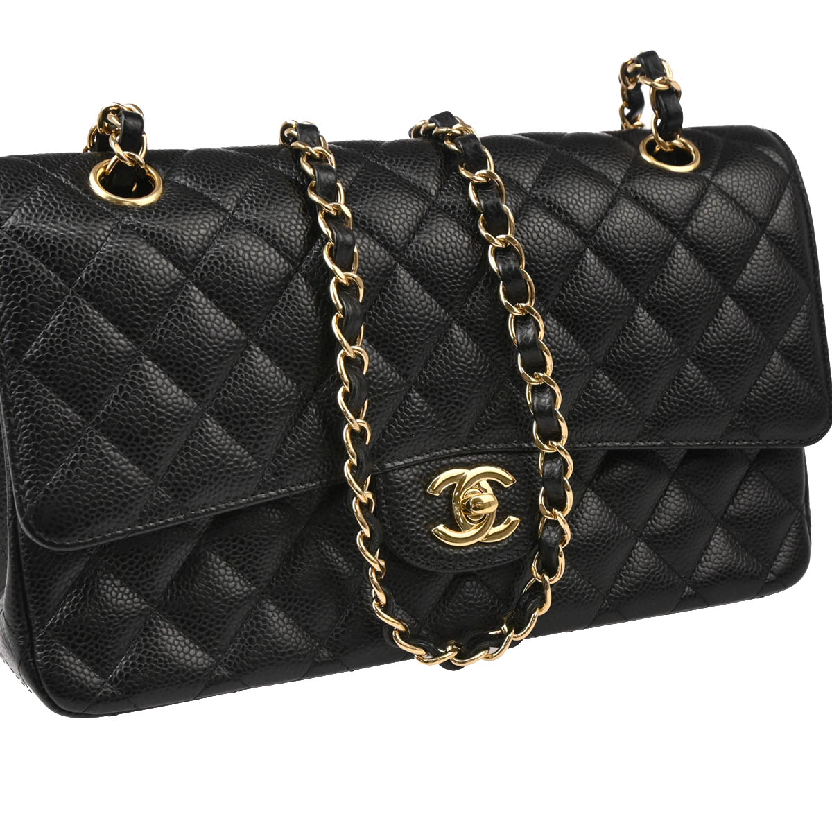 Chanel 2018-2019 Black Caviar Medium Classic Double Flap Shoulder Bag