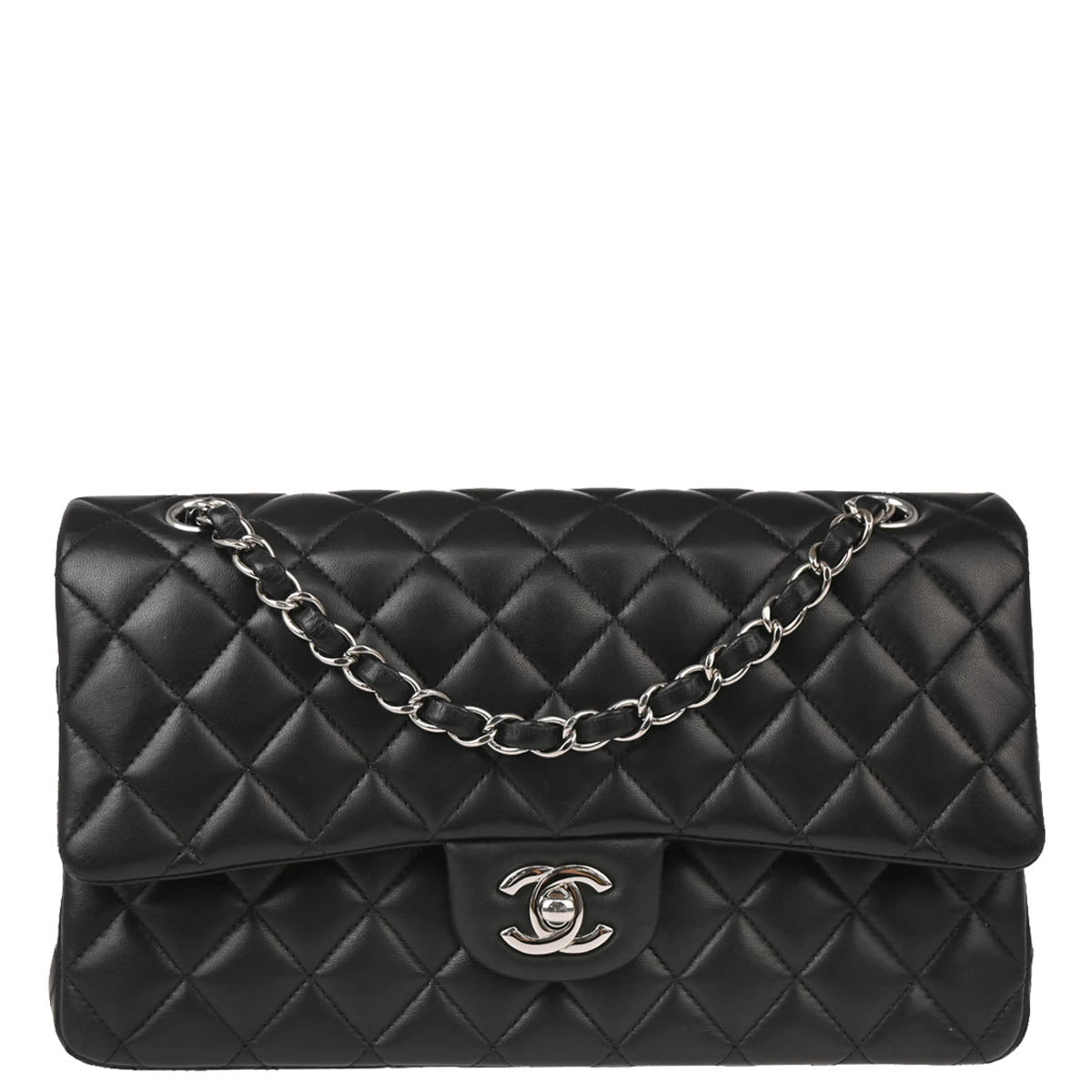 Chanel 2017-2018 Black Lambskin Medium Classic Double Flap Shoulder Bag