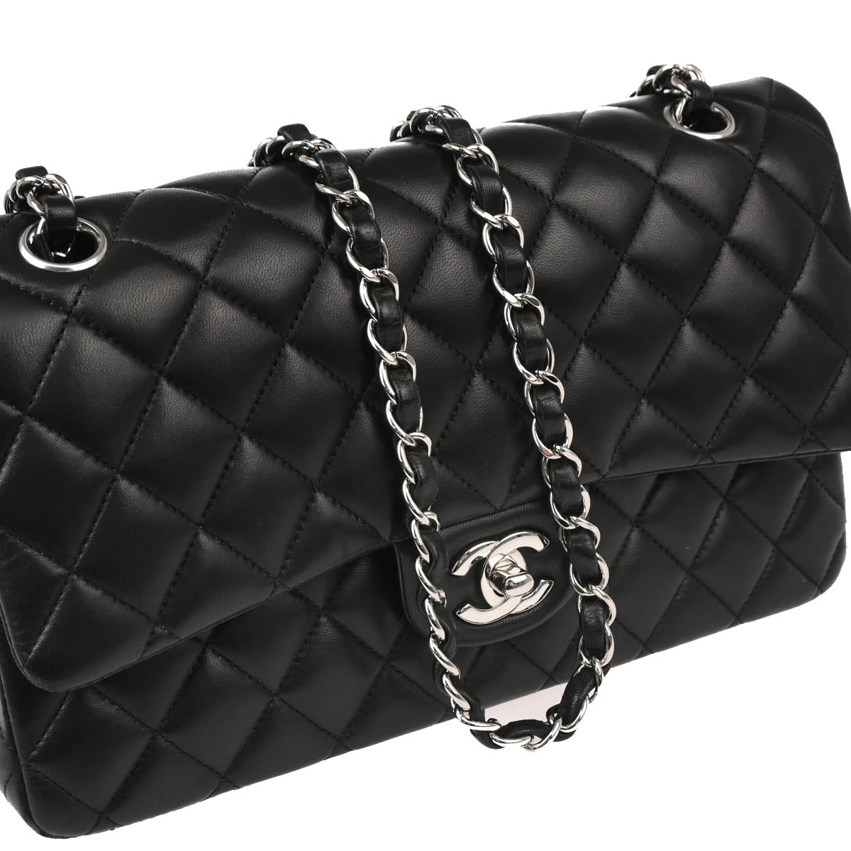 Chanel 2017-2018 Black Lambskin Medium Classic Double Flap Shoulder Bag