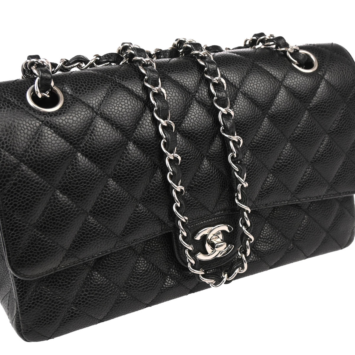 Chanel 2014 Black Caviar Medium Classic Double Flap Shoulder Bag