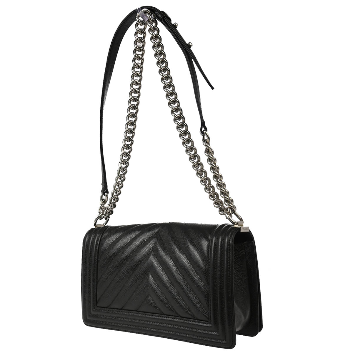 Boy Chanel 2019 Black Caviar Chevron Medium Chain Shoulder Bag