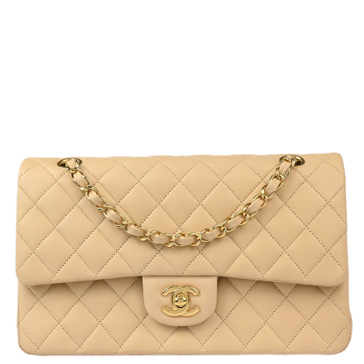 Chanel 2012 Beige Lambskin Medium Classic Double Flap Shoulder Bag