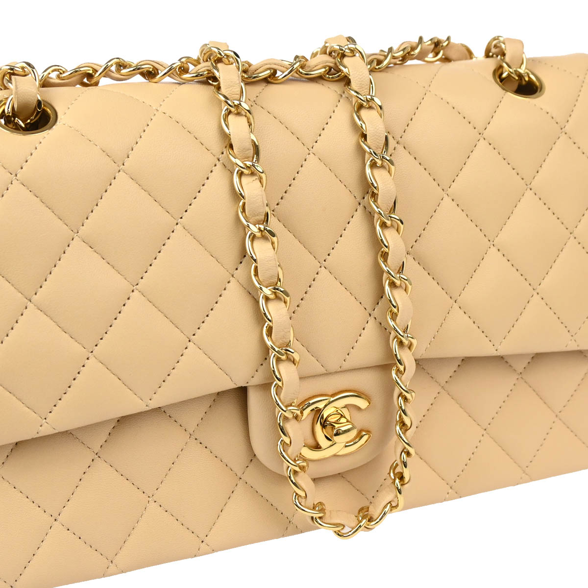 Chanel 2012 Beige Lambskin Medium Classic Double Flap Shoulder Bag