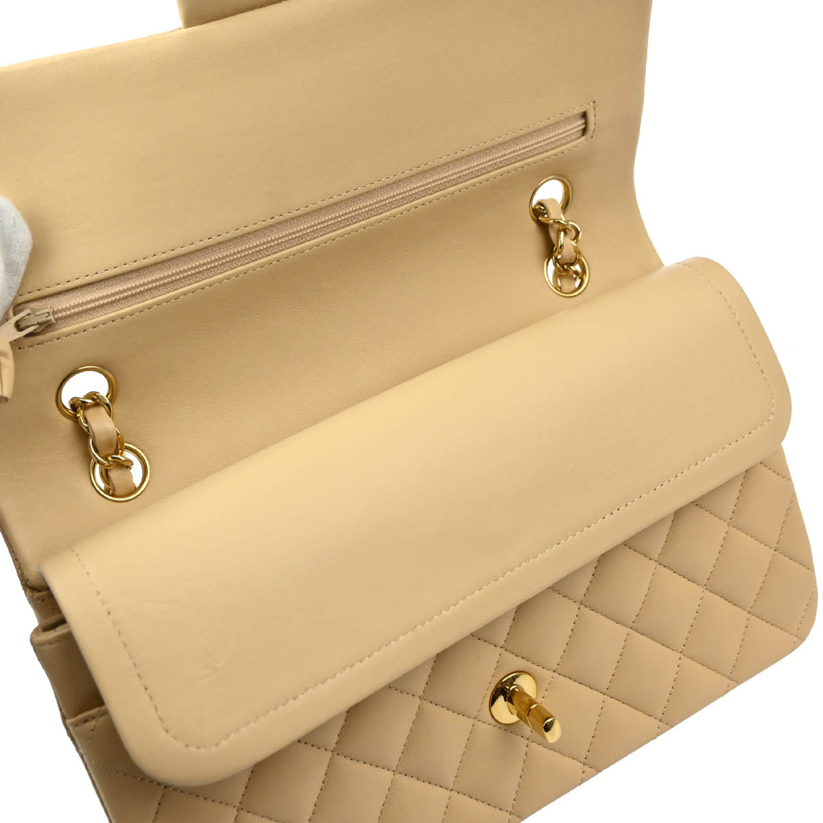 Chanel 2012 Beige Lambskin Medium Classic Double Flap Shoulder Bag