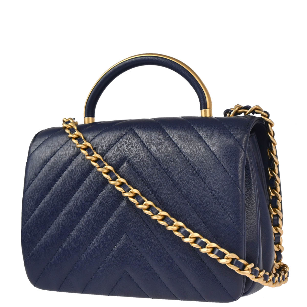 Chanel 2019 Navy Lambskin Chevron 2way Shoulder Handbag