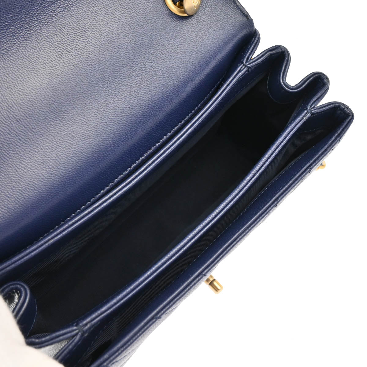 Chanel 2019 Navy Lambskin Chevron 2way Shoulder Handbag