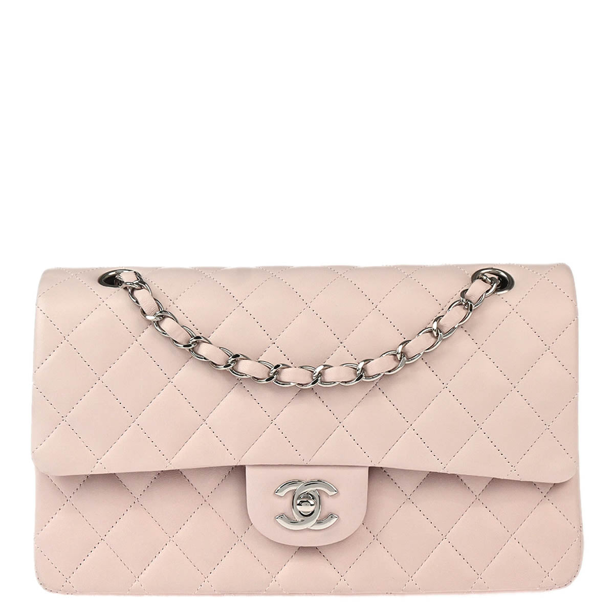 Chanel 2010-2011 Light Pink Lambskin Medium Classic Double Flap Shoulder Bag