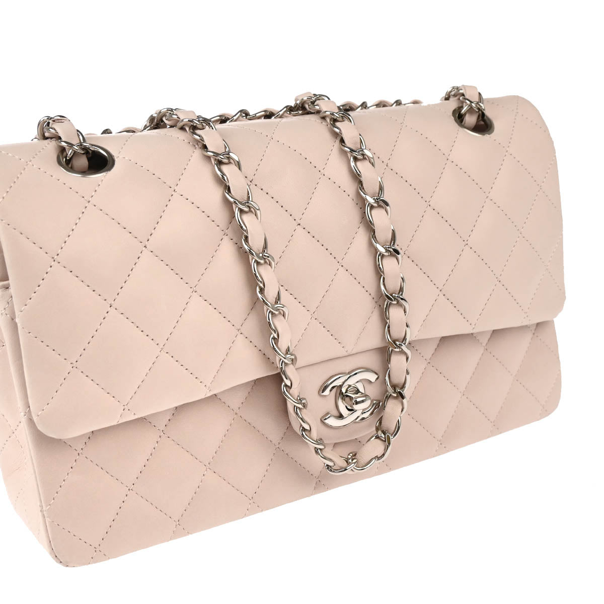 Chanel 2010-2011 Light Pink Lambskin Medium Classic Double Flap Shoulder Bag