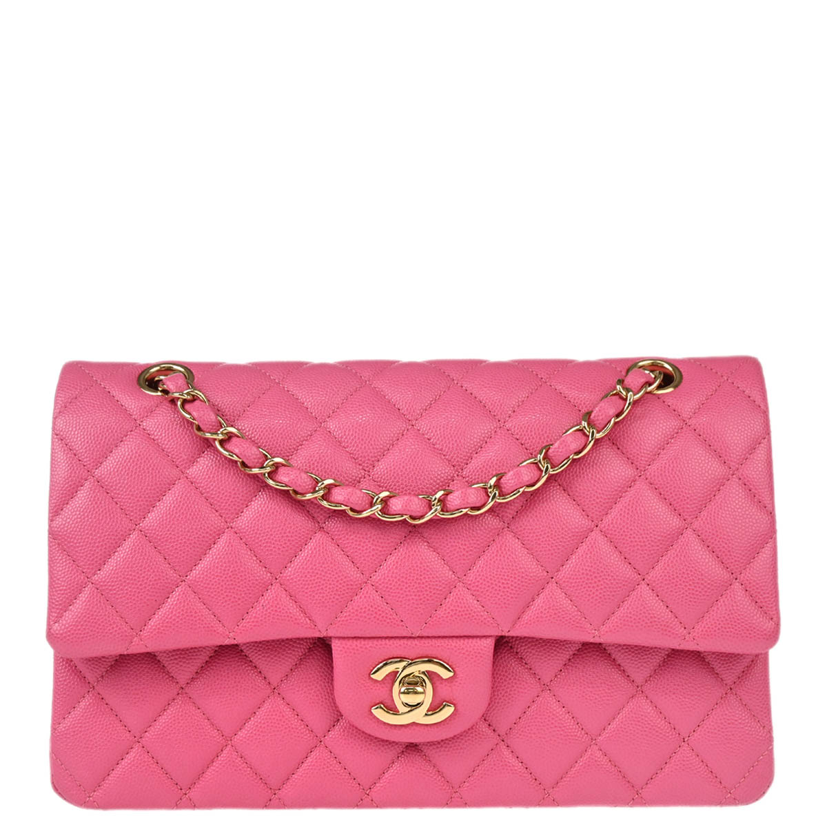 Chanel 2019 Pink Caviar Medium Classic Double Flap Shoulder Bag