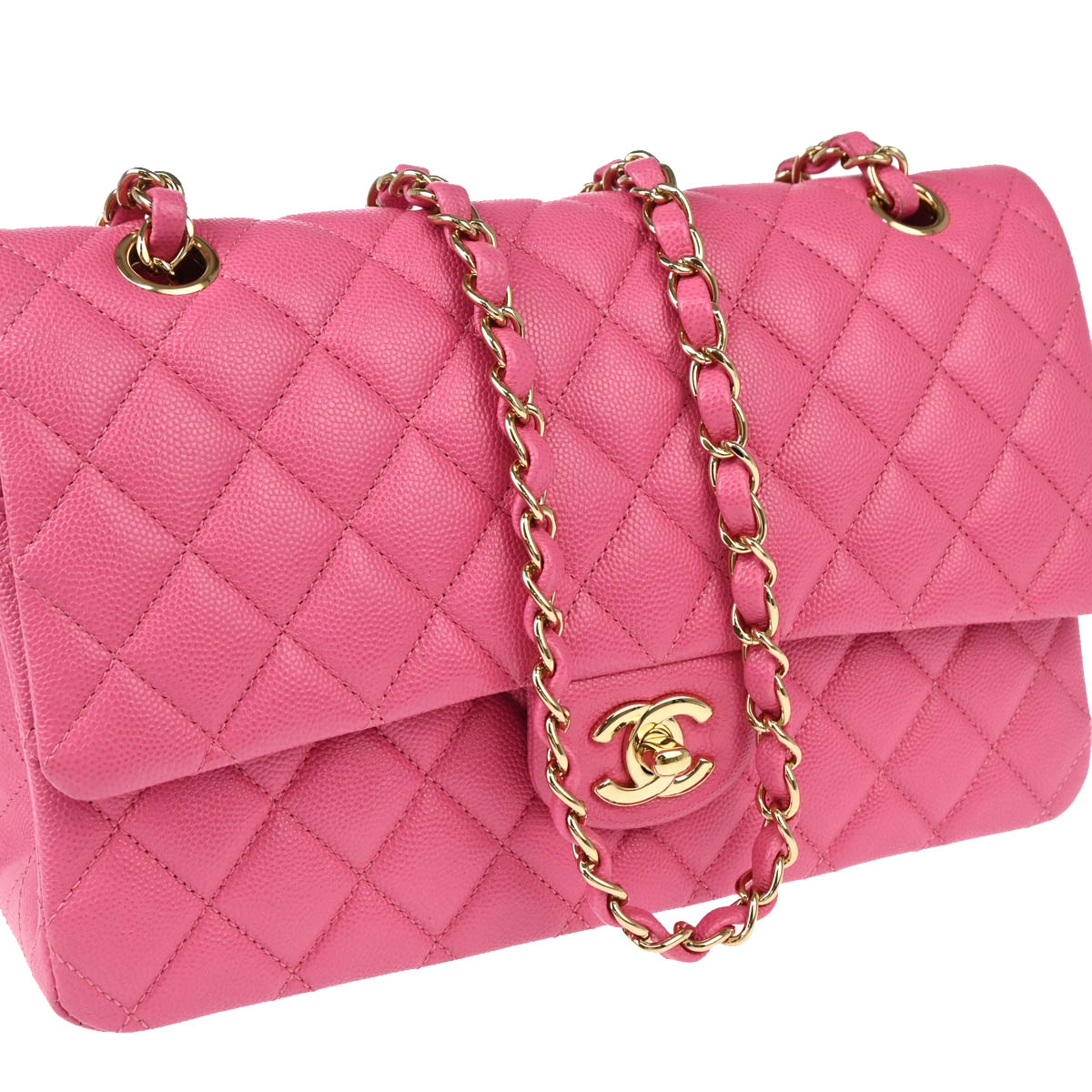 Chanel 2019 Pink Caviar Medium Classic Double Flap Shoulder Bag