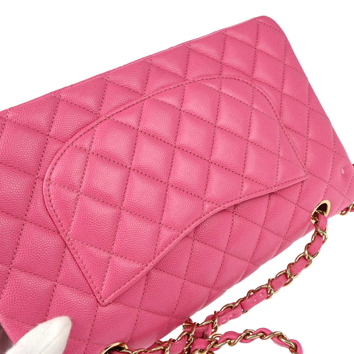 Chanel 2019 Pink Caviar Medium Classic Double Flap Shoulder Bag