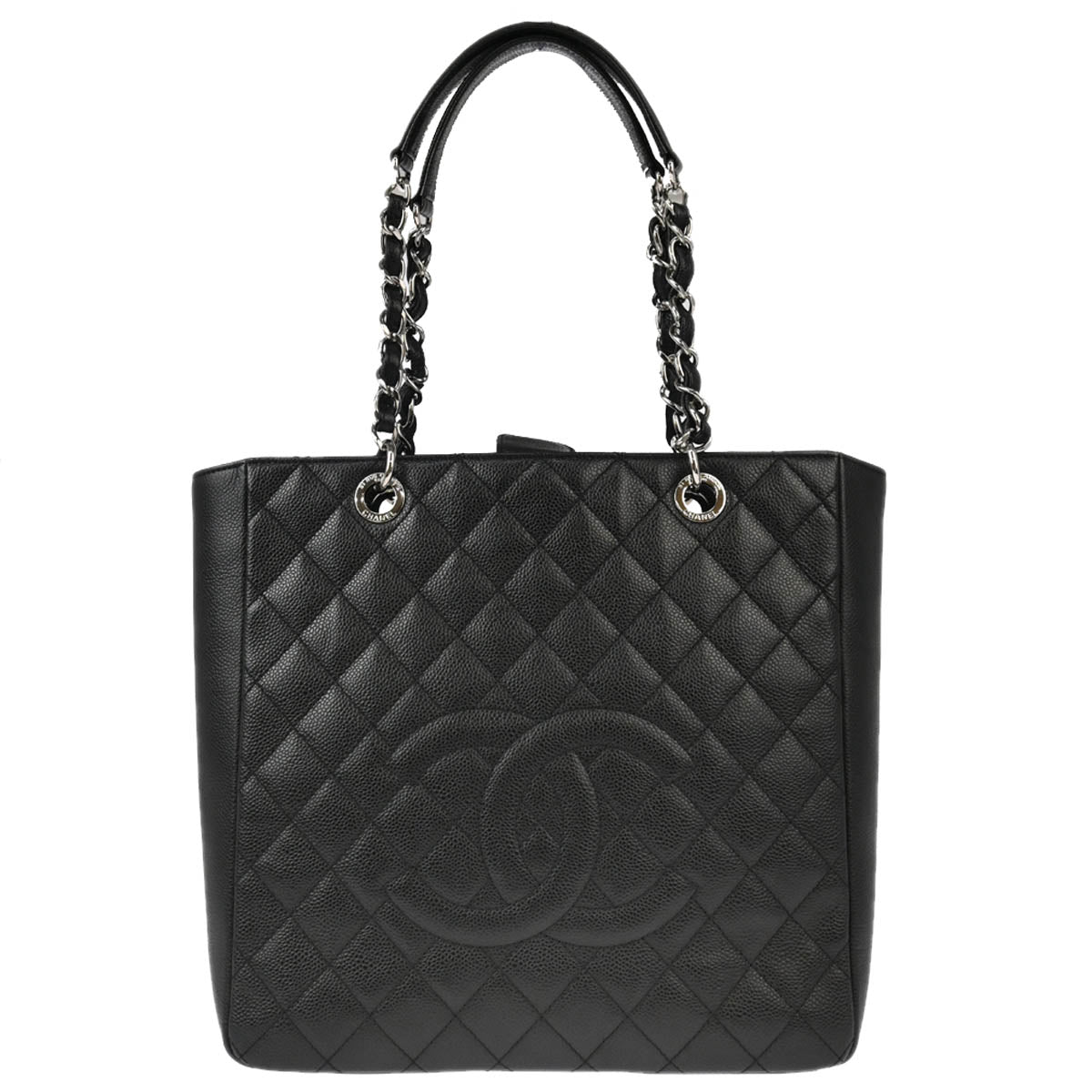 Chanel 2012 Black Calfskin Chain Tote Handbag