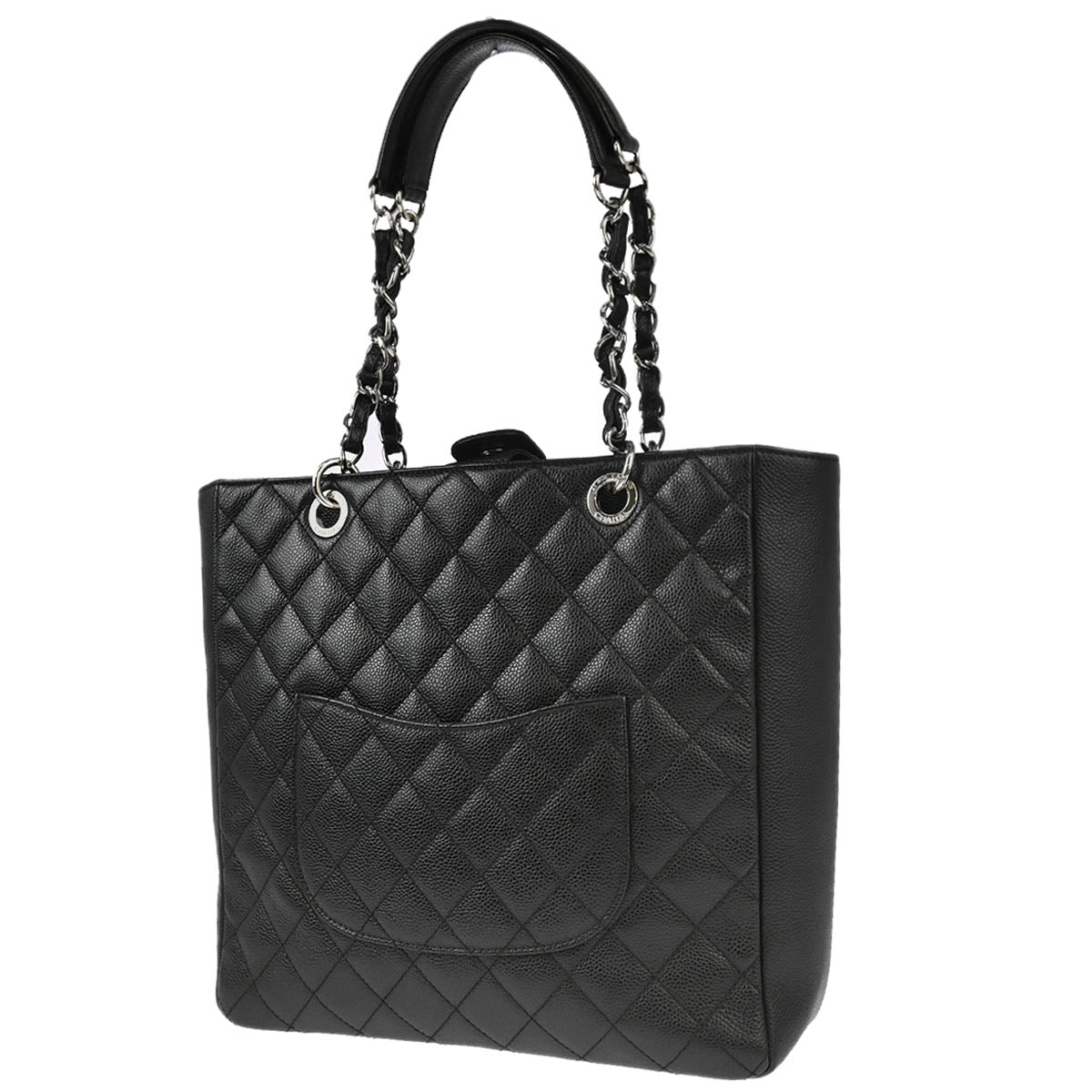 Chanel 2012 Black Calfskin Chain Tote Handbag