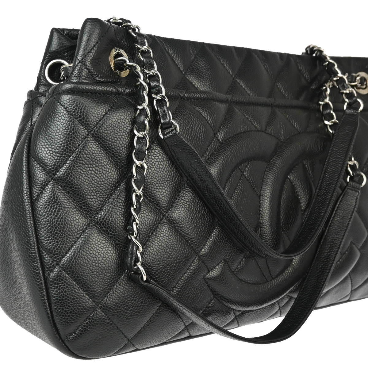 Chanel 2012-2013 Black Caviar Chain Shoulder Tote Bag