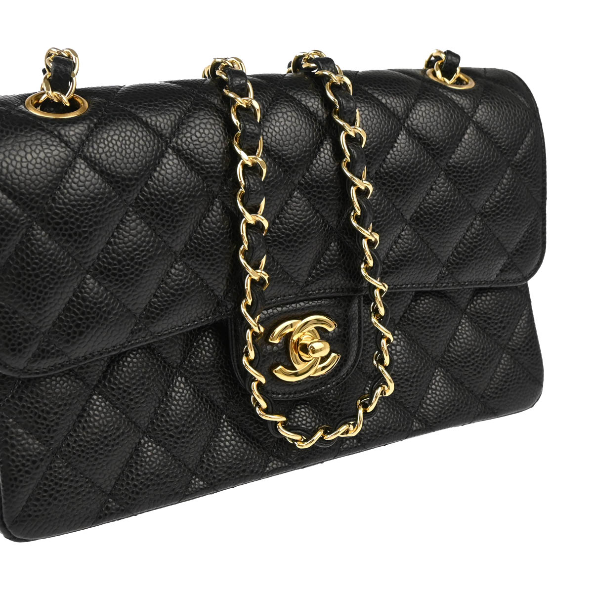 Chanel 2012 Black Caviar Small Classic Double Flap Shoulder Bag