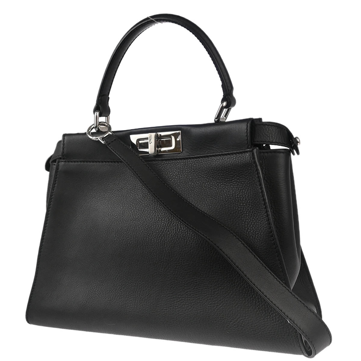 Fendi Black Leather Peekaboo 2way Shoulder Handbag