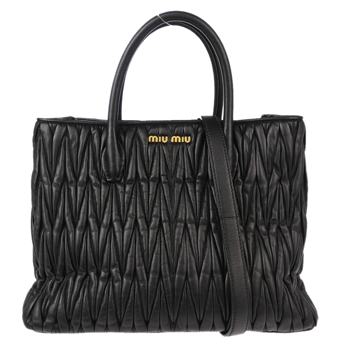 Miu Miu Black Leather Matelasse 2way Shoulder Tote Handbag