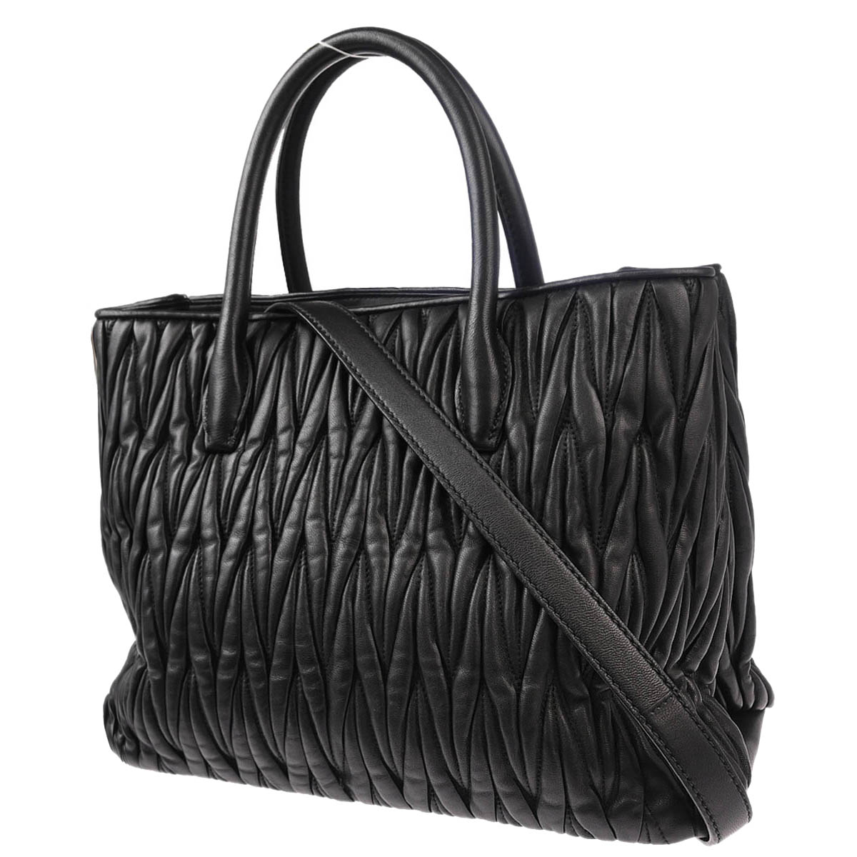 Miu Miu Black Leather Matelasse 2way Shoulder Tote Handbag