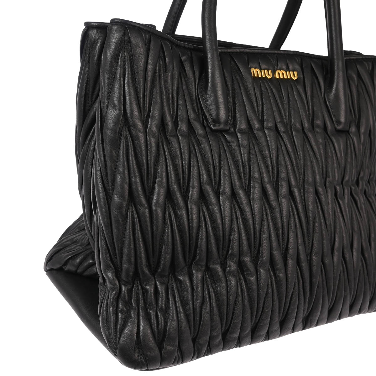 Miu Miu Black Leather Matelasse 2way Shoulder Tote Handbag