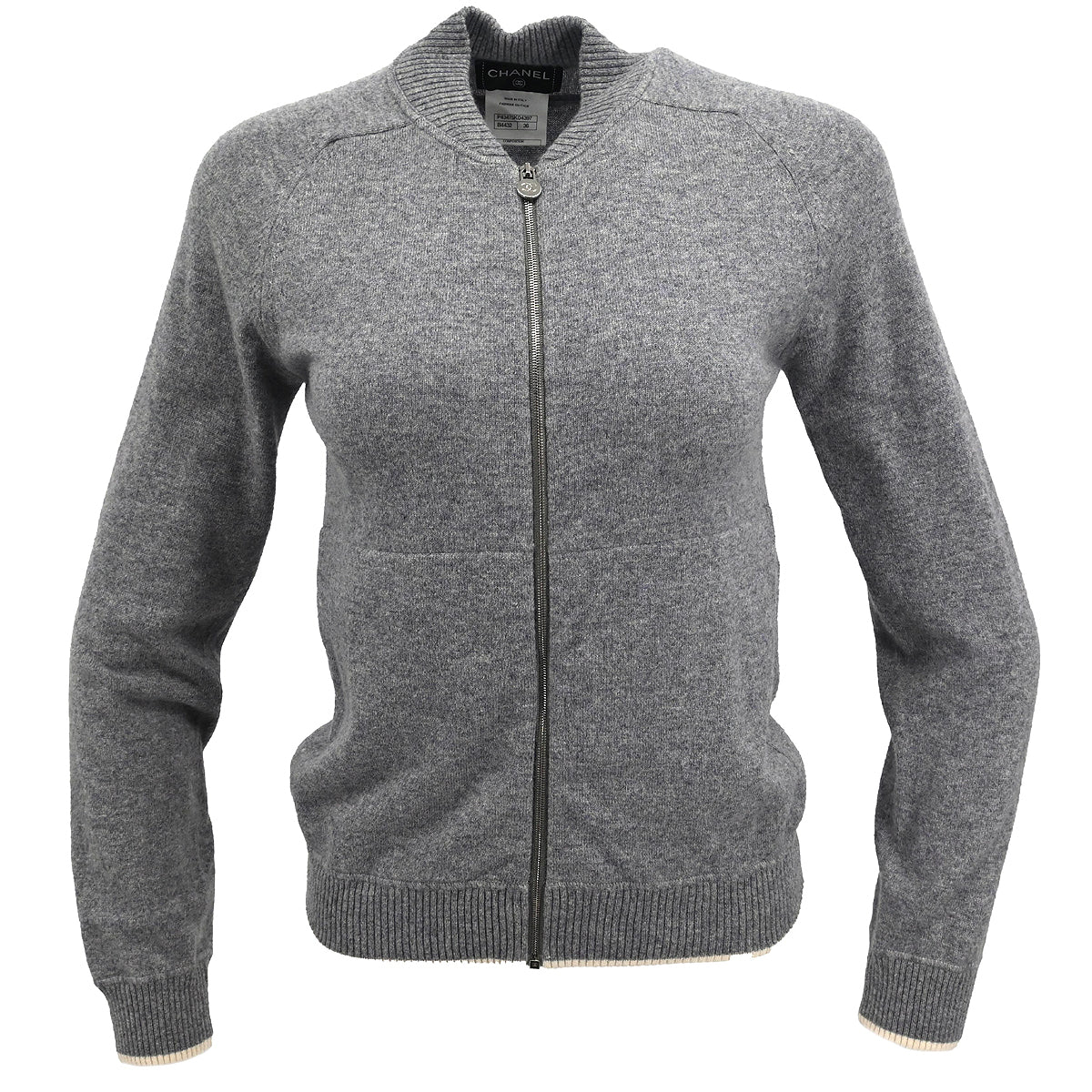 Chanel 2012 Zip Up Knit Sweater Gray #36