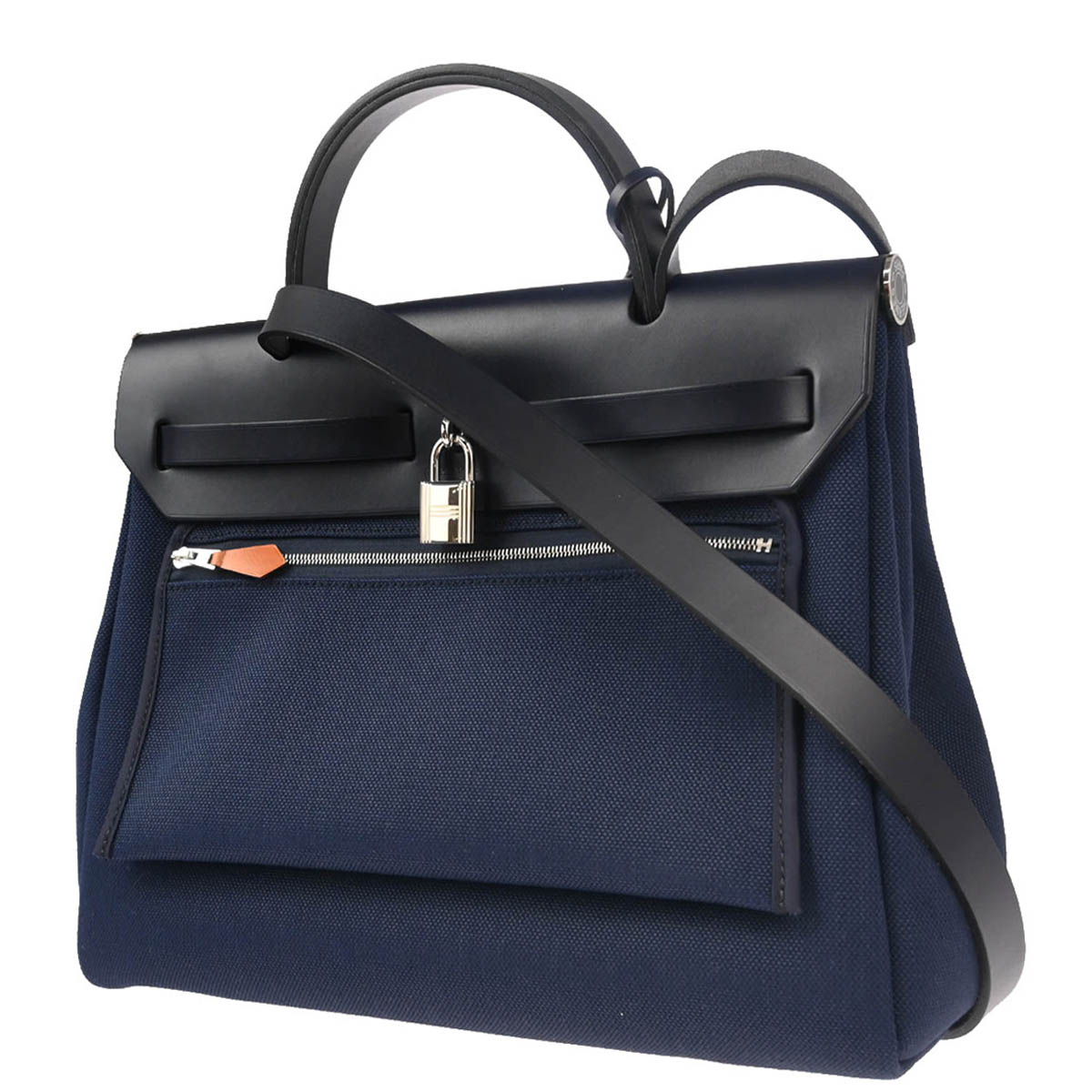 Hermes 2021 Navy Black Toile Officier Herbag Zip 31 2way Shoulder Handbag